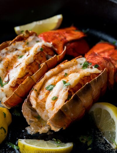 Perfectly Broiled Lobster Tails ready to enjoy in about 10 minutes! So much better than going to a fancy restaurant!