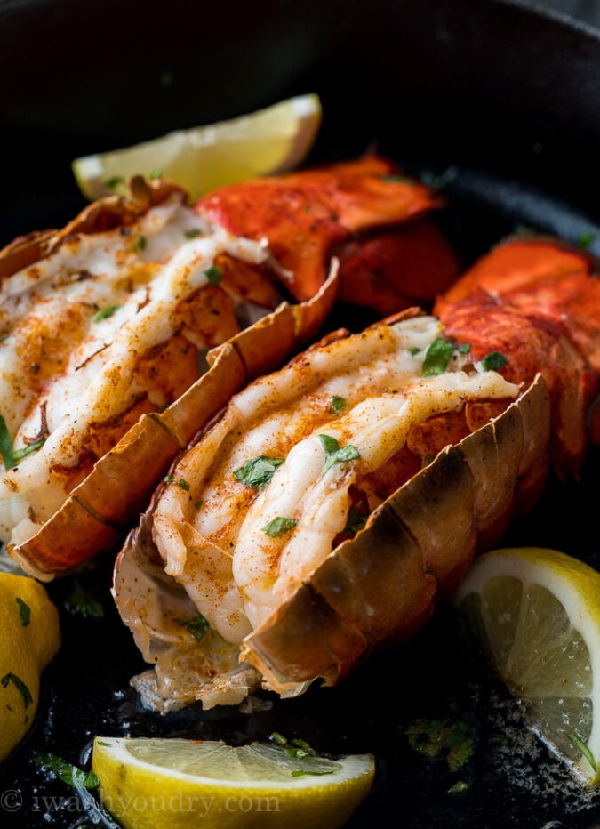 Perfectly Broiled Lobster Tails ready to enjoy in about 10 minutes! So much better than going to a fancy restaurant!