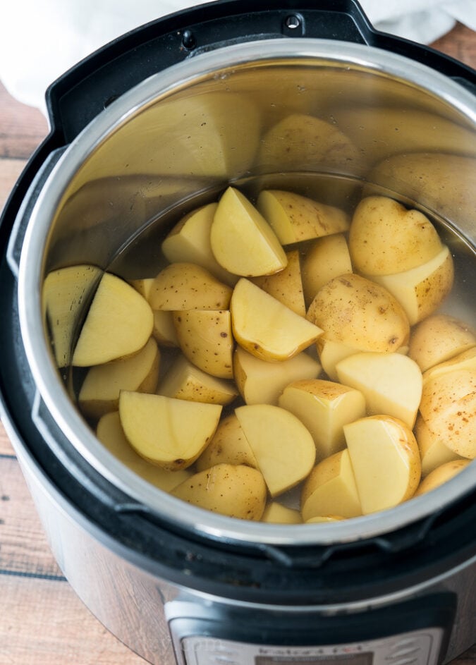 Cover the potatoes in the instant pot with water and set to 8 minutes.
