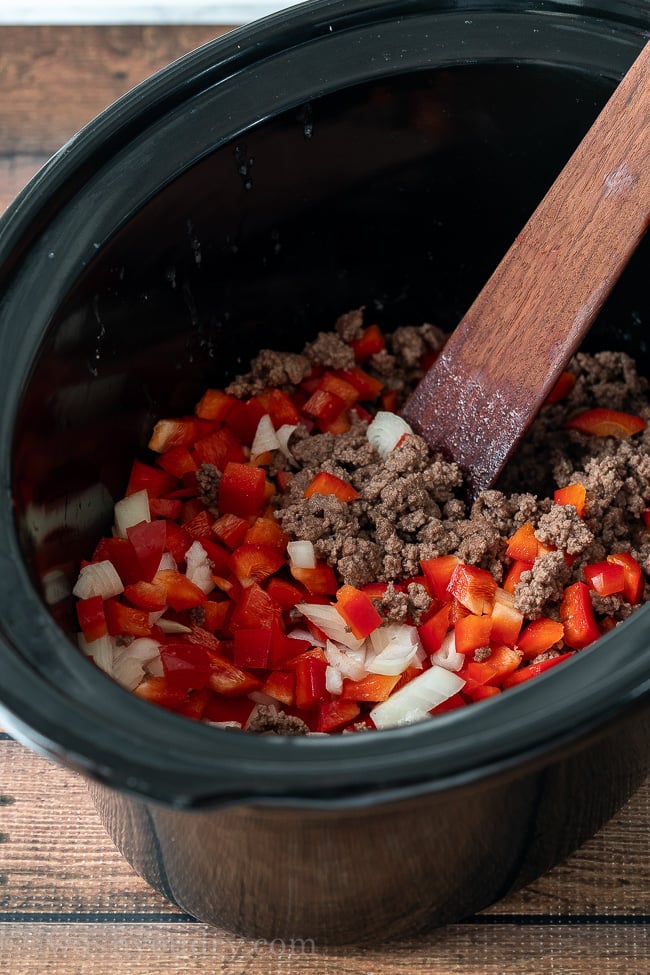 This Slow Cooker Chili Recipe is thick and hearty and the perfect blend of chili seasonings.