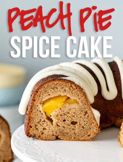 This Peach Pie Spice Cake is a deliciously moist bundt cake that has a surprise peach pie filling!