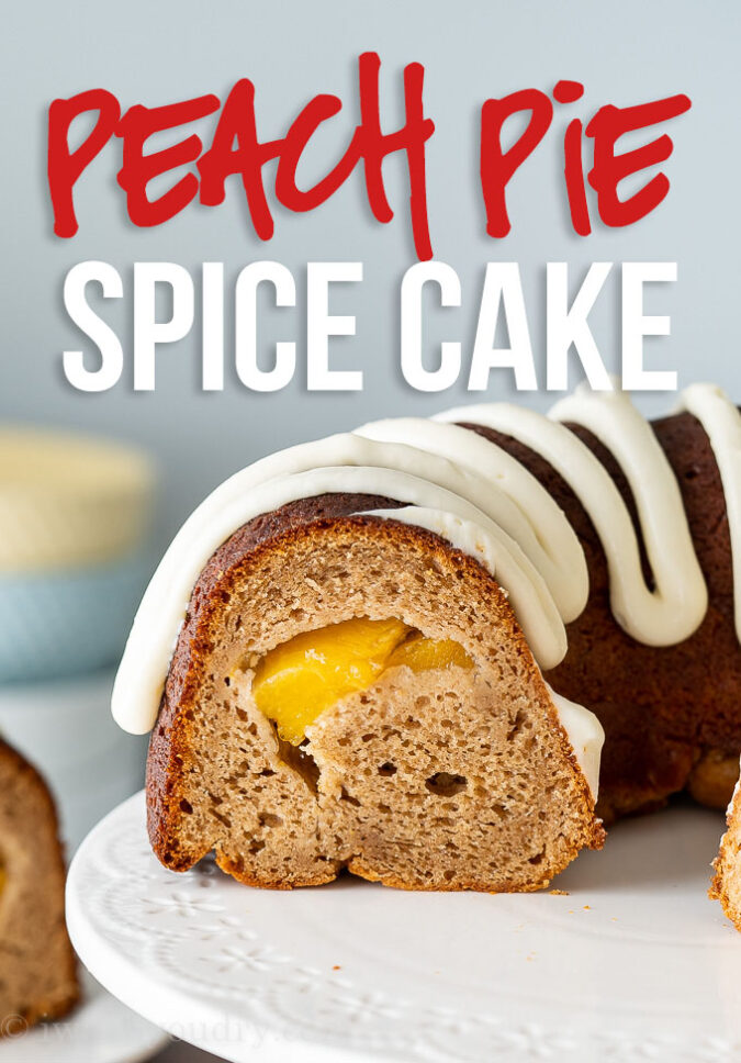 This Peach Pie Spice Cake Recipe is a deliciously moist bundt cake that has a surprise peach pie filling!