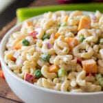 YUM! This Classic Macaroni Salad Recipe is super easy and the perfect side dish for all those summer potlucks!