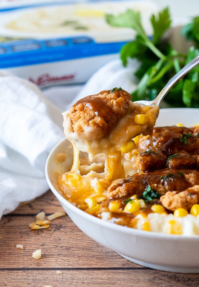 chicken mashed potato corn bowl