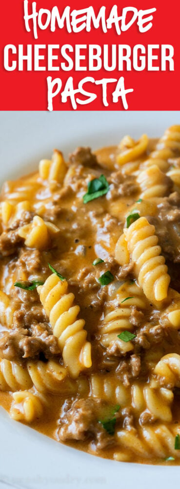 YUM!! This super easy Cheeseburger Pasta Skillet is just like hamburger helper, but homemade and SO MUCH BETTER!