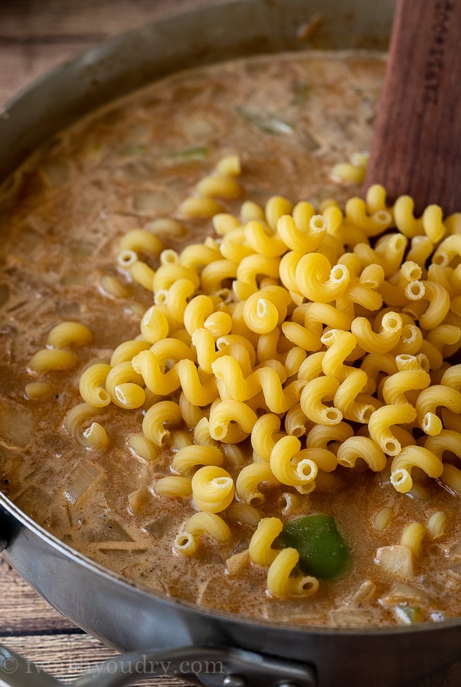 Even the uncooked pasta noodles get tender in the same pot as everything else! 