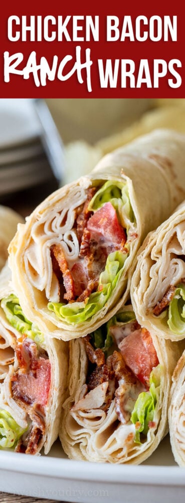 YUM! These quick and easy Chicken Bacon Ranch Wraps are an easy weekday lunch or dinner with just a few simple ingredients!