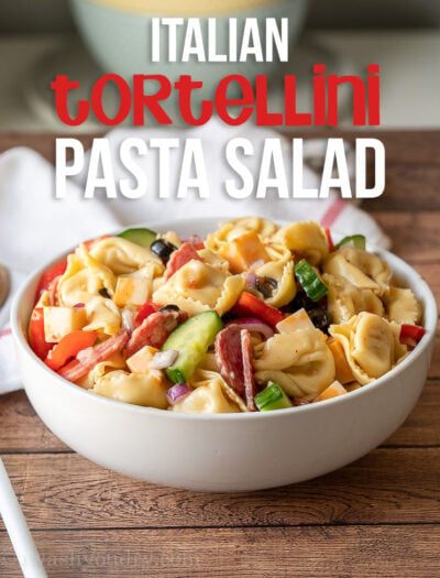 This super quick Italian Tortellini Pasta Salad Recipe is filled with plump tortellini and tossed in a zingy Italian dressing, making it perfect for a summer side dish!