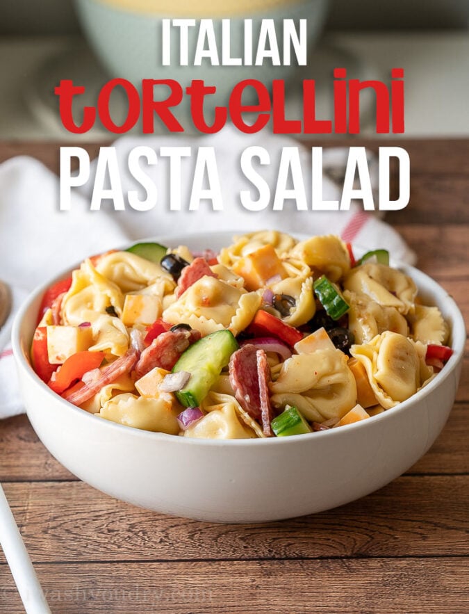 This super quick Italian Tortellini Pasta Salad Recipe is filled with plump tortellini and tossed in a zingy Italian dressing, making it perfect for a summer side dish!