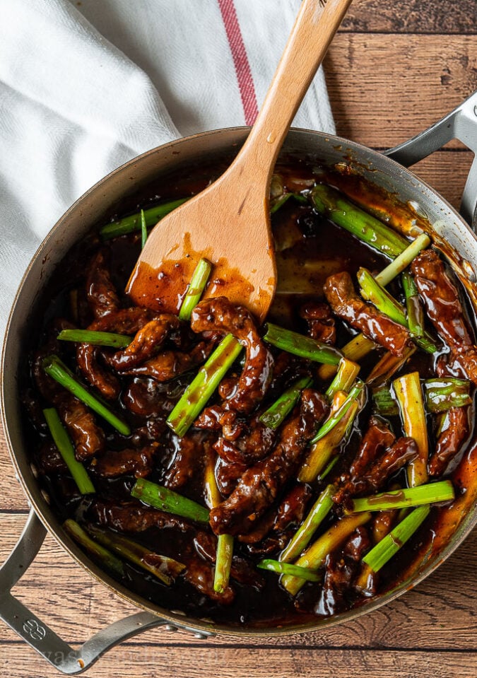 Cook the Mongolian Beef Sauce in the pan before adding the beef back in.