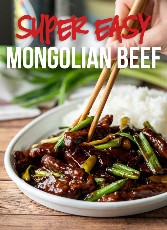 This super easy Mongolian Beef Recipe is filled with tender strips of steak in a sweet and savory sauce, ready in 30 minutes or less!
