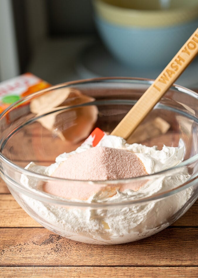 Combine the jello mix and thawed cool whip in a bowl and stir to combine.