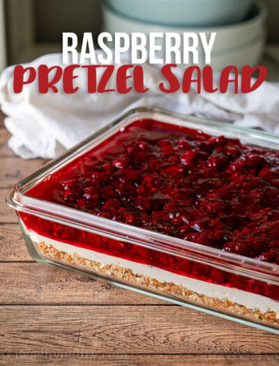 This cool and creamy Raspberry Pretzel Salad Recipe is the perfect summer treat with three layers of deliciousness!