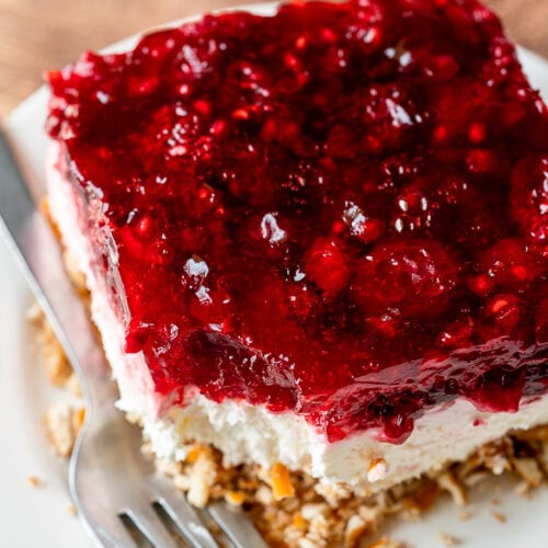 Raspberry Pretzel Salad Recipe - I Wash You Dry