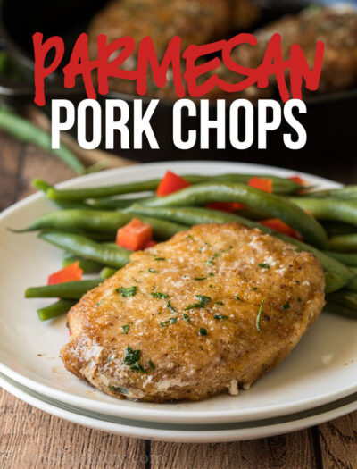 This Garlic Parmesan Pork Chop Recipe is super quick and easy to make with a crispy parmesan crust on the outside.