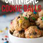 These No Bake Peanut Butter Oatmeal Cookie Balls are a quick and easy treat that are loaded with chocolate chips and m&m's! 