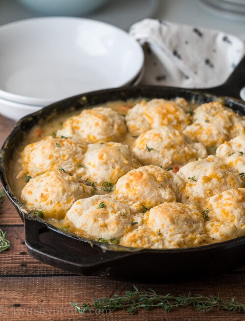 Chicken Pot Pie Biscuit Skillet - I Wash You Dry