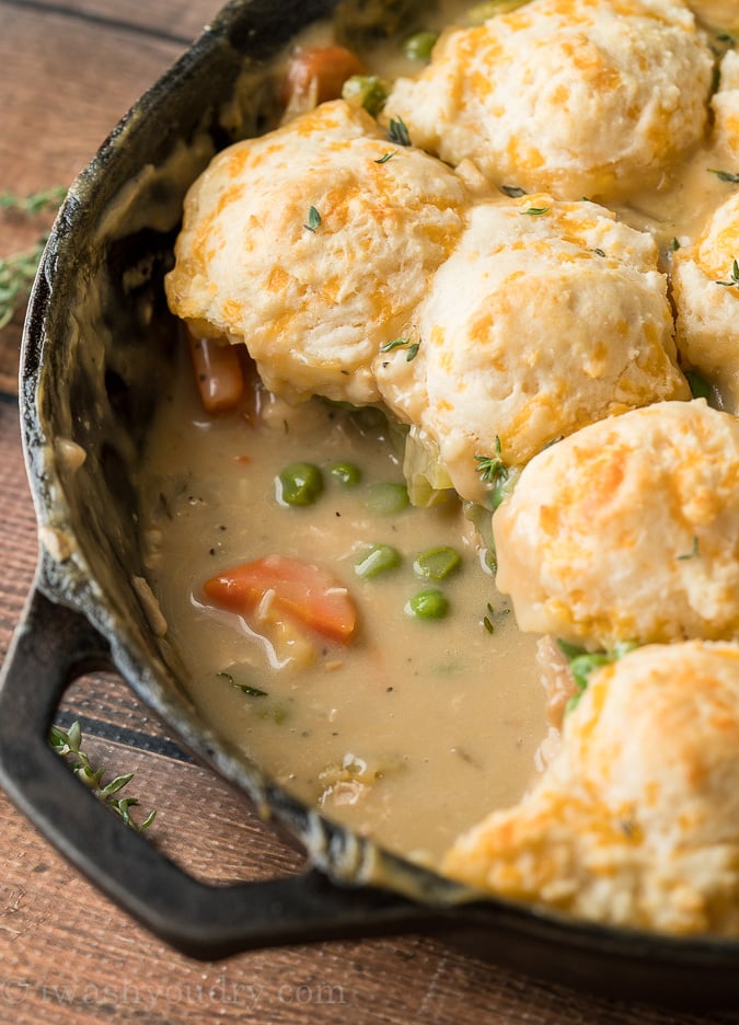 Chicken Pot Pie Biscuit Skillet - I Wash You Dry