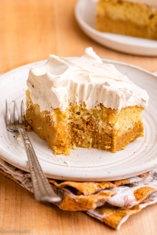 bite of pumpkin cake with fork
