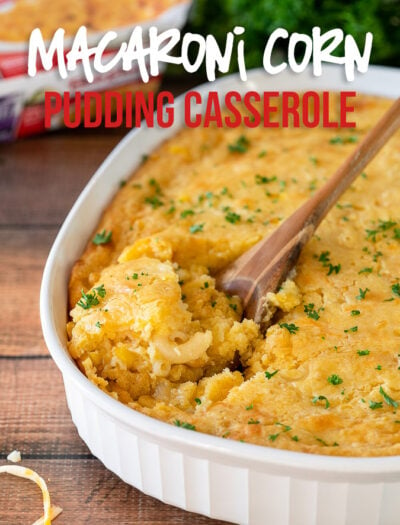 This creamy and delicious Macaroni Corn Pudding Casserole recipe is the perfect side dish to complete your holiday meal!