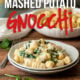This delightfully simple Mashed Potato Gnocchi Recipe is made with just 3 ingredients and tossed in a rich spinach cream sauce that's to die for!
