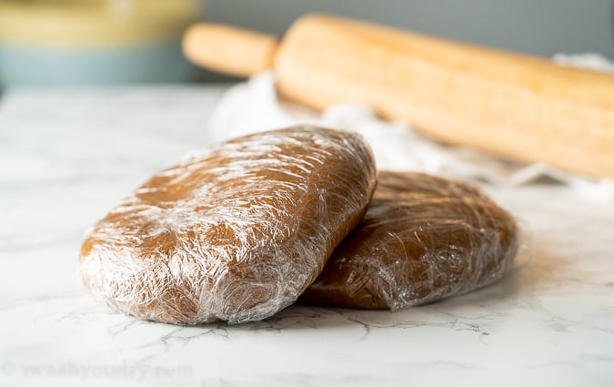 Wrap gingerbread dough in plastic wrap and refrigerate for a few hours before rolling.