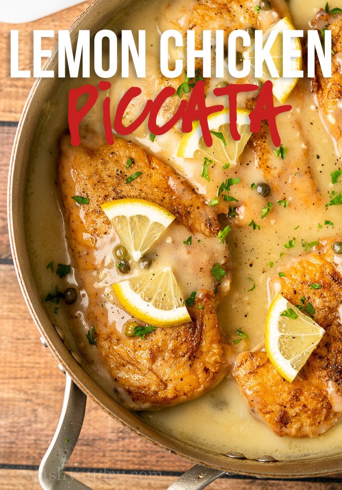 This quick and easy Chicken Piccata Recipe is made with juicy chicken breasts in a creamy lemon sauce with tangy capers. We love serving this romantic dish over fresh pasta or creamy mashed potatoes.