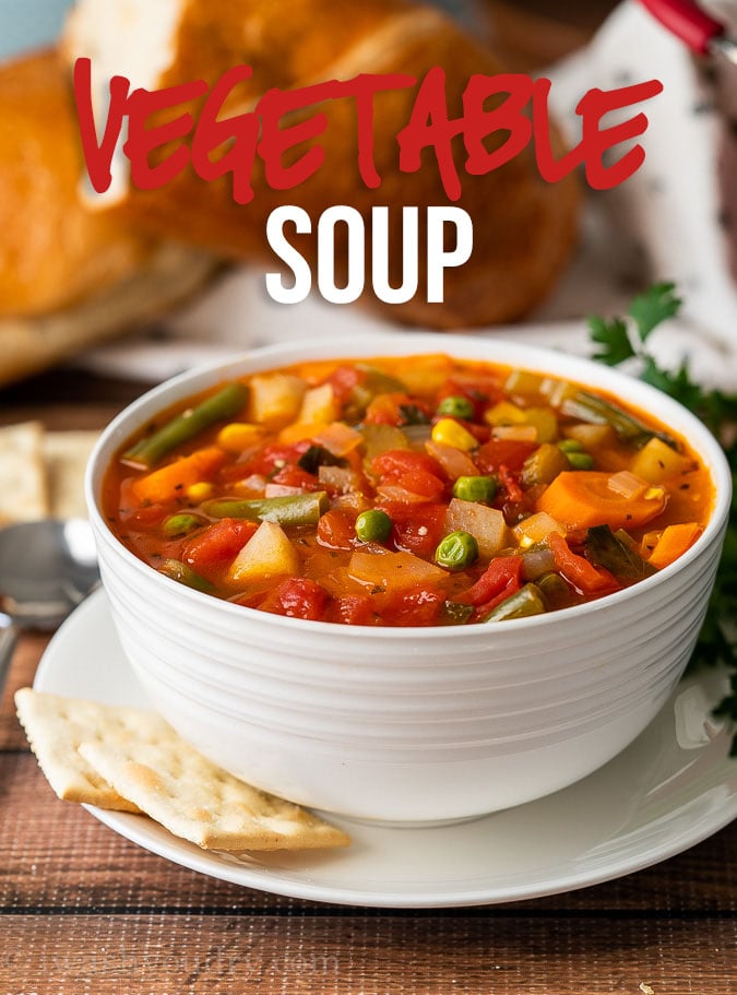 This warm and comforting Vegetable Soup Recipe is filled with tender veggies and chunks of potato in a perfectly seasoned broth.