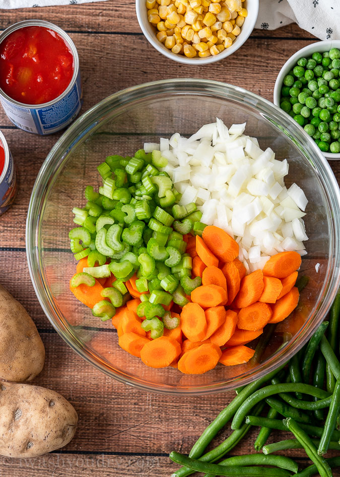 Vegetable Soup ingredients include lots of fresh veggies!