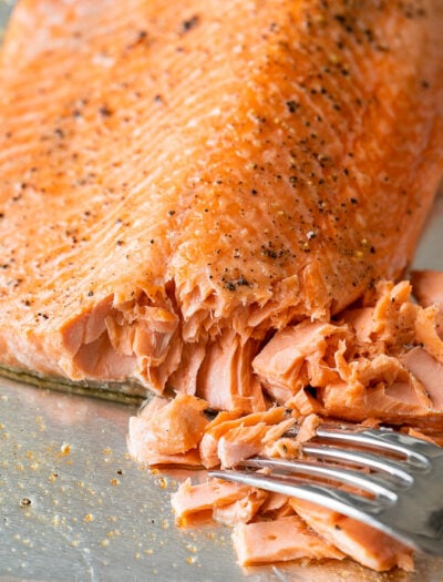 Perfectly cooked baked salmon that's flaky and tender
