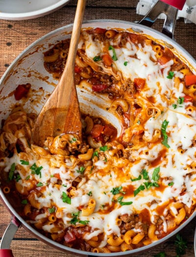 Zesty Italian Beef and Pasta Skillet all made in just ONE PAN for an easy weeknight dinner.