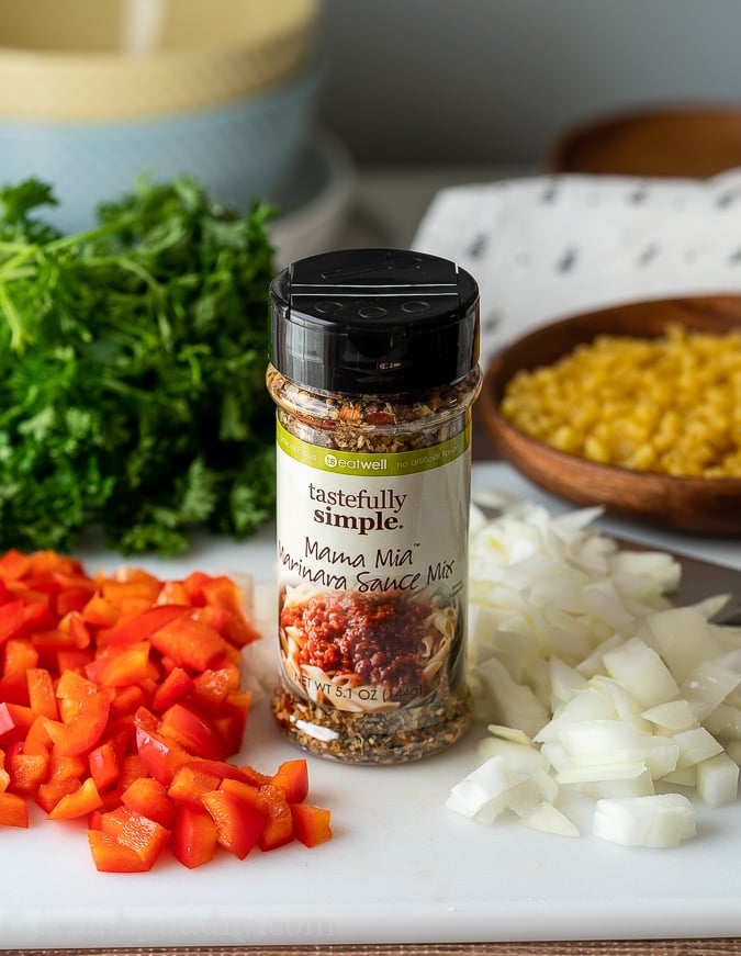 Tastefully Simple Mama Mia Marinara Sauce Mix with red bell peppers and onions