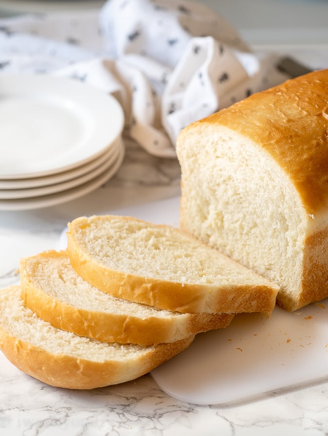 The best part about homemade bread is slicing it and eating!