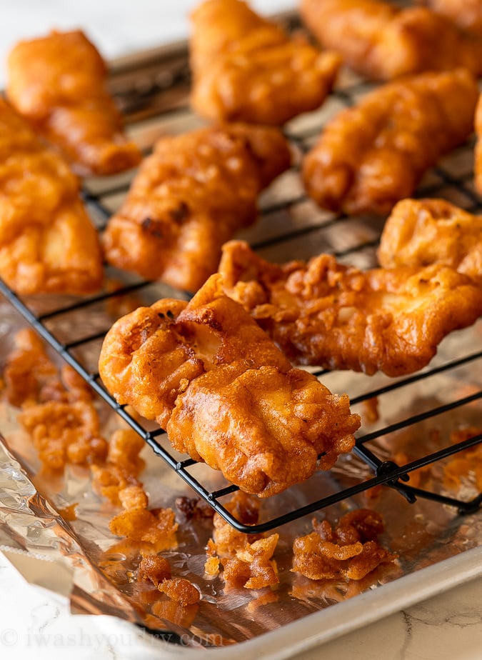 Beer-battered fish bites with chunky chips recipe