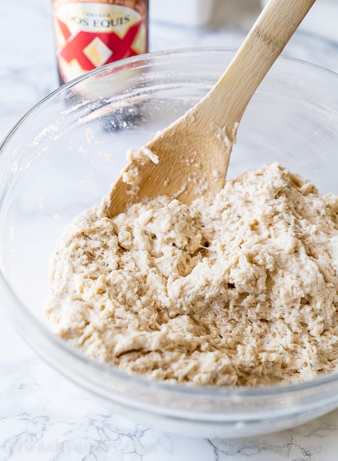 What beer bread dough looks like - soft and semi-sticky dough with a nice yeasty smell.