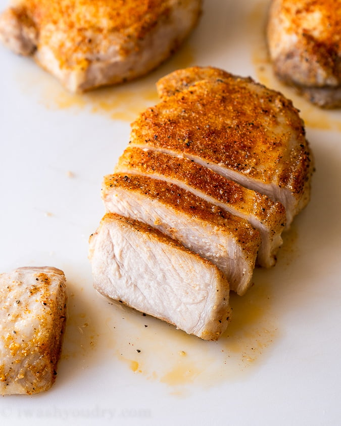 Juicy, flavorful pork chops baked right in the oven! Let the pork chops rest before slicing and enjoying!