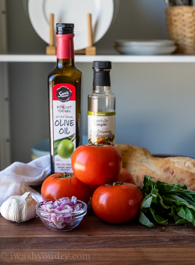 Ingredients needed to make fresh bruschetta recipe