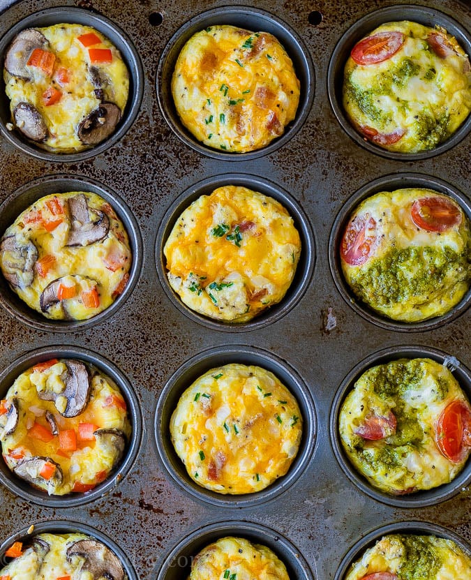 Baked Egg Muffins 3 ways in a muffin tin