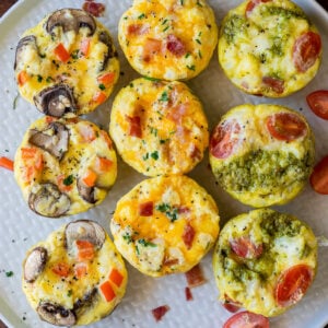 Frittata Egg Muffins 3 different ways on a serving platter.