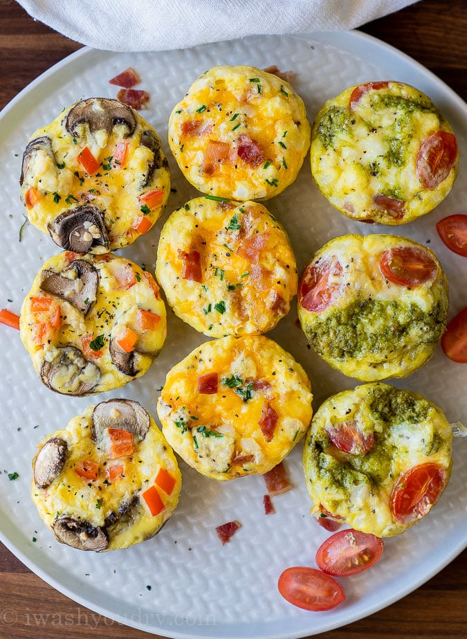 Frittata Egg Muffins 3 different ways on a serving platter.