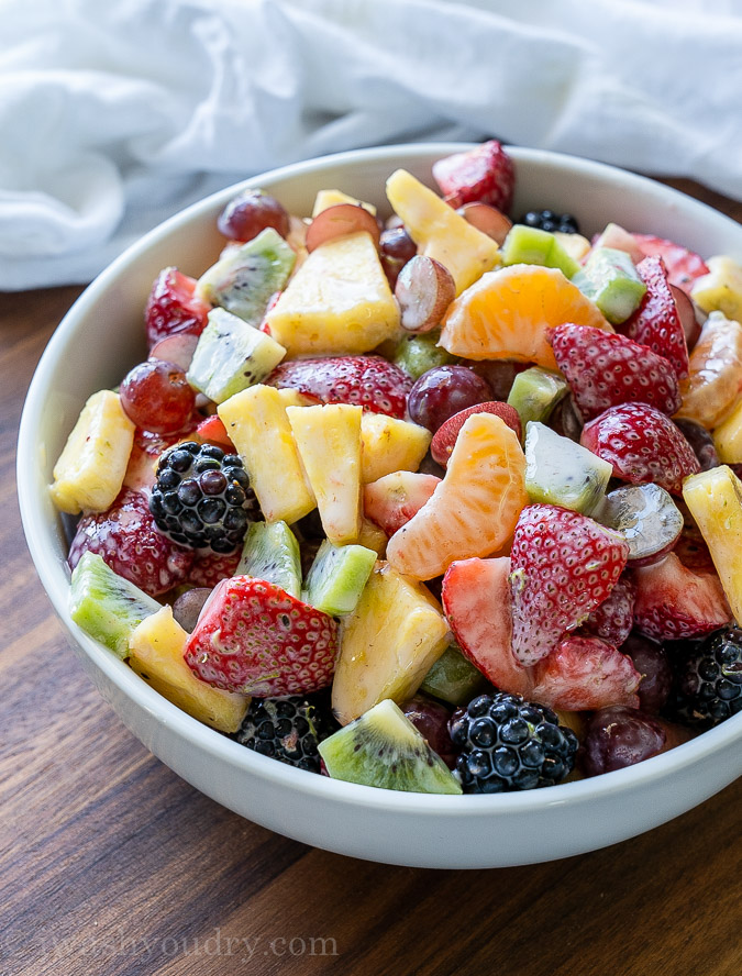 Rainbow fruit salad and honeyed yoghurt