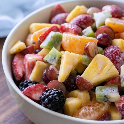 Fresh Fruit Salad with a creamy honey lime dressing