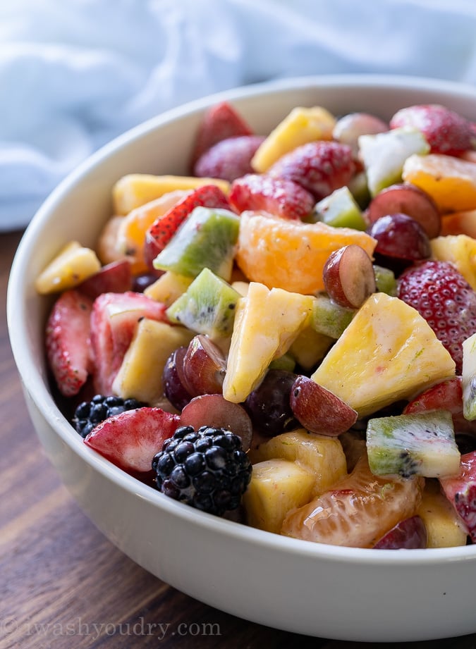 Fresh Fruit Salad with a creamy honey lime dressing