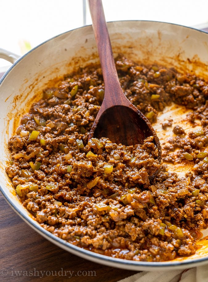 Saucy Sloppy Joe mixture in pan