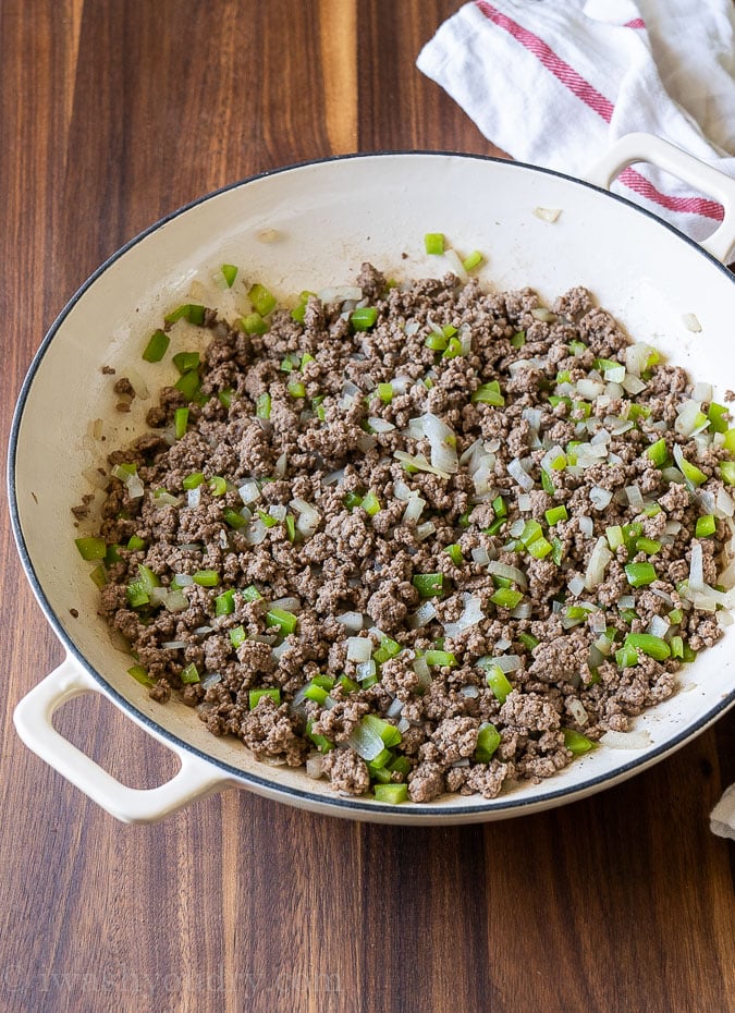 Added veggies to sloppy joe mixture in skillet