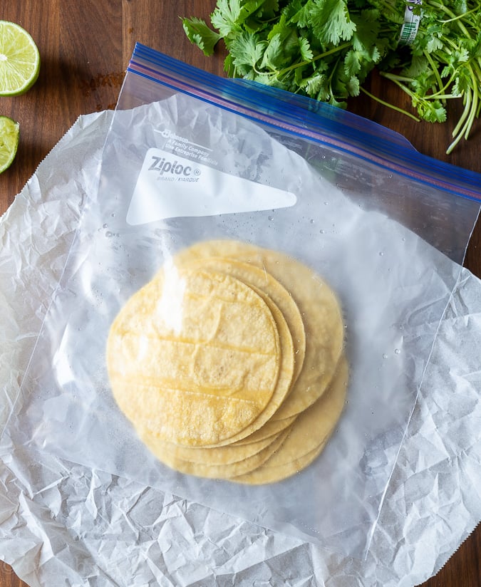 Place warm tortillas in zip close bag to easily roll without cracking.