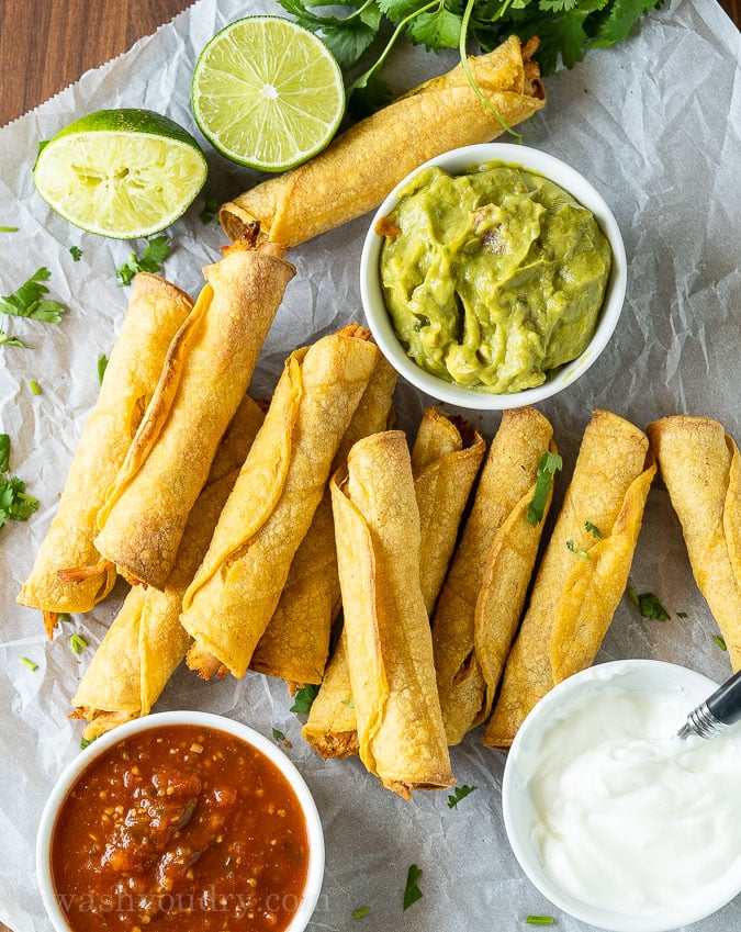 Crispy Baked Chicken Taquitos with several types