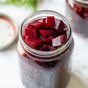Quick Pickled Beets in a mason jar.