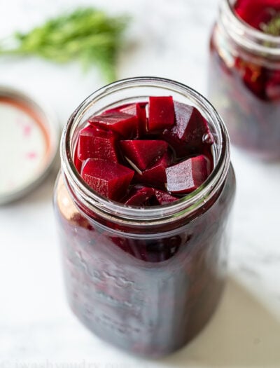 Quick Pickled Beets in a mason jar.