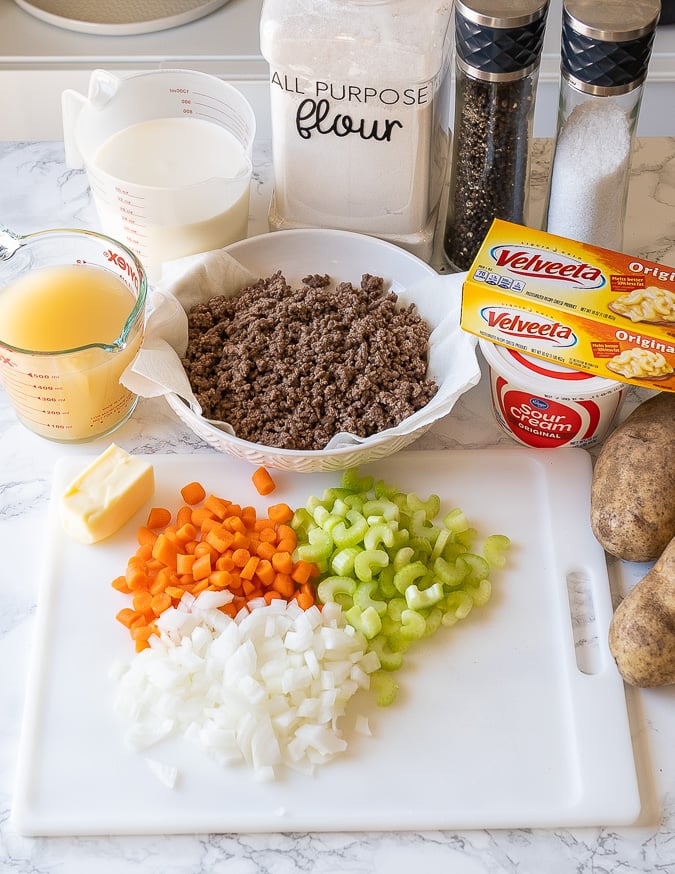 Ingredients needed for Cheeseburger Soup Recipe
